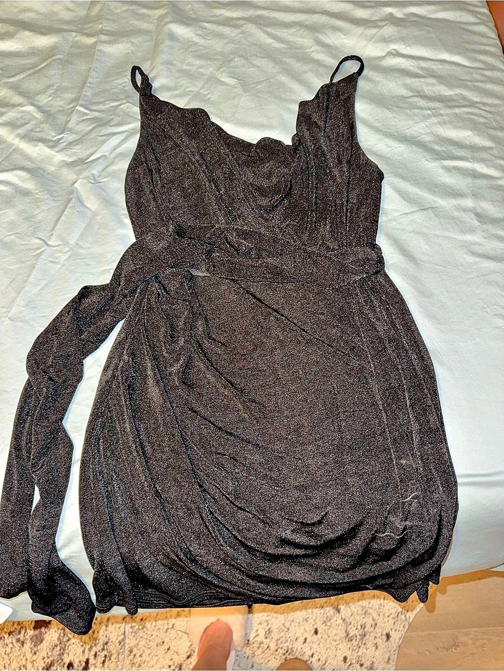 Charisma Black Draped Mini Dress Size Large Like New